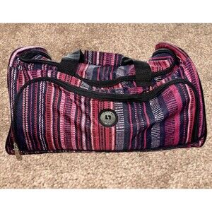 Vibrant Travel Vibes – Leisure International Striped Gym Duffel Bag, Red/Navy